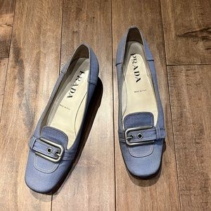 Prada Blue Square Head Low Heel Shoes in Size 37.5
